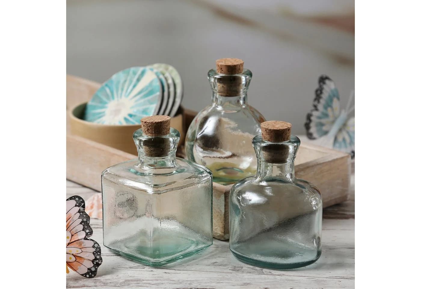 MARELIDA 3er Set Glasflaschen mit Korken Recyclingglas
