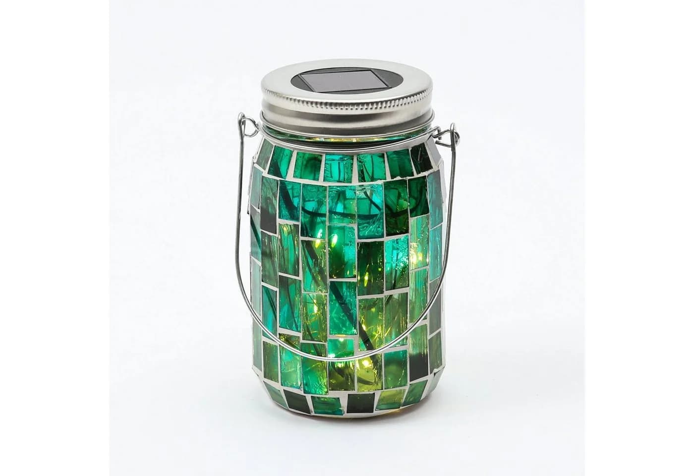 MARELIDA LED Solarleuchte Einmachglas Mosaik grün mit Lichtsensor
