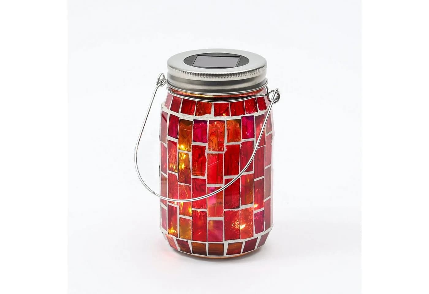 MARELIDA LED Solarleuchte Einmachglas Mosaik rot mit Lichtsensor