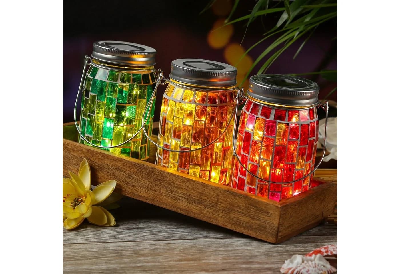 MARELIDA LED Solarleuchte Einmachglas Gelb Mosaik - Bild 3