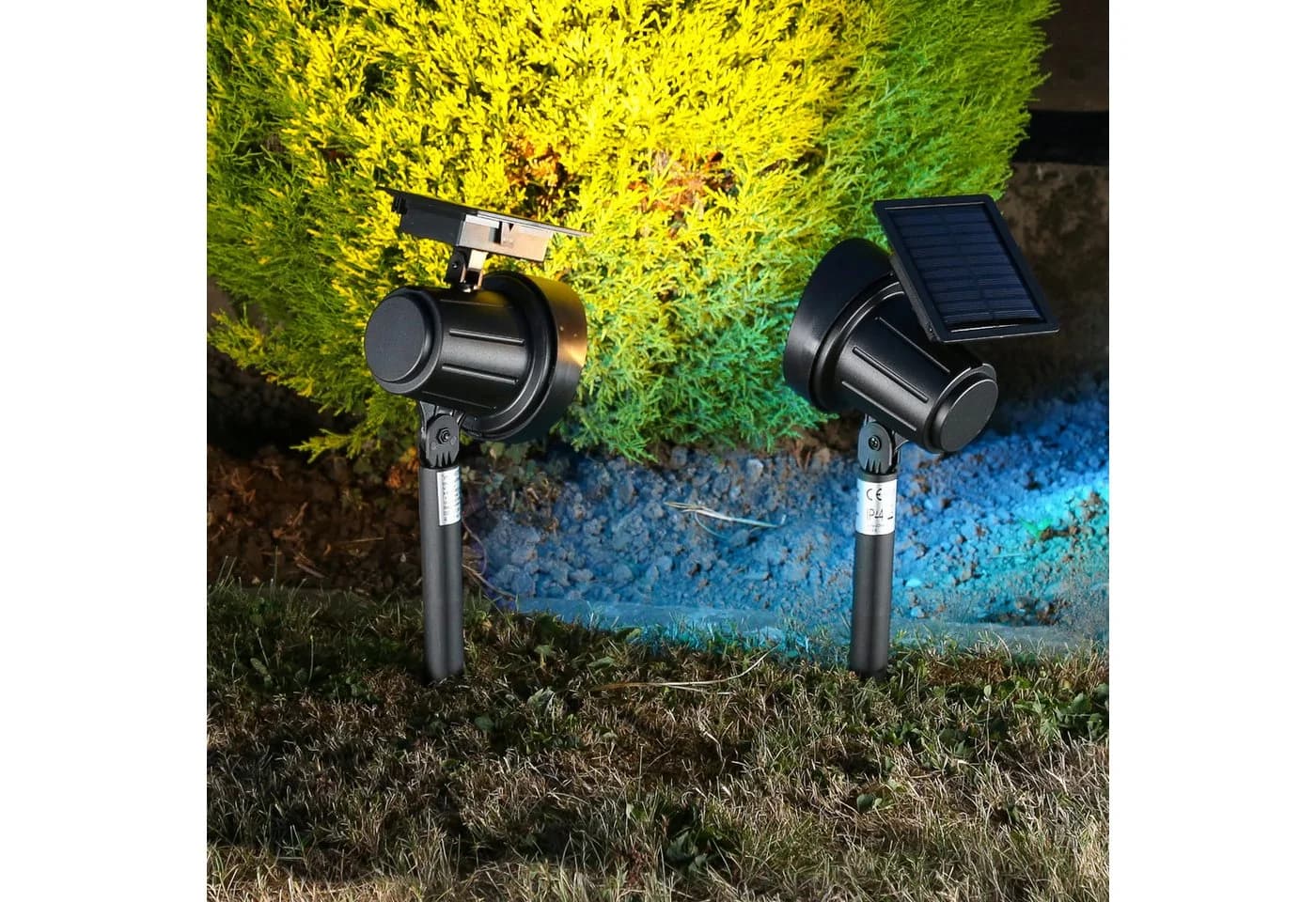MARELIDA LED Solar Gartenstrahler 2er Set Schwarz Bunt