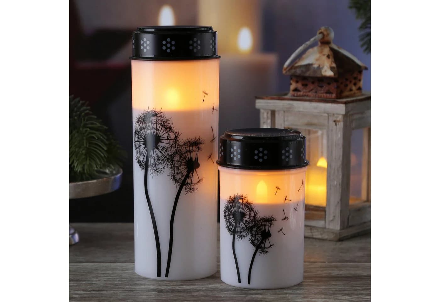 MARELIDA LED Grablichter 2er Set Weiß Schwarz Pusteblume Timer - Bild 3
