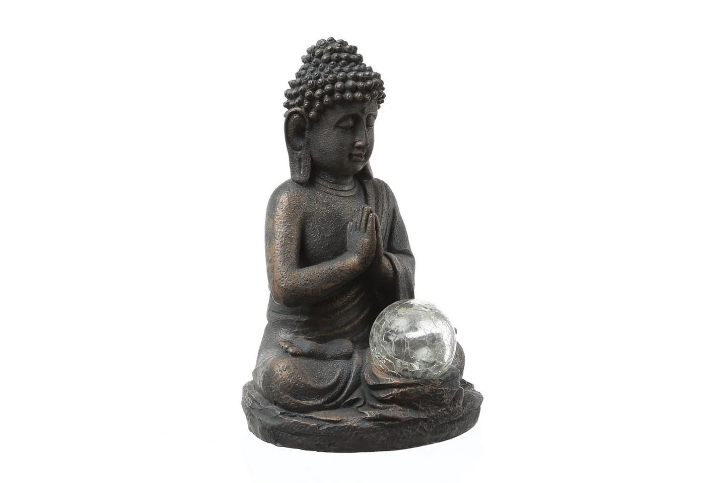 MARELIDA LED Solar Buddha Gartenfigur mit Glaskugel Grau - Bild 4