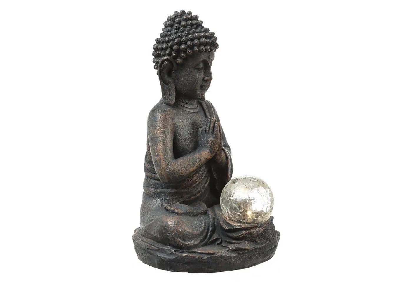 MARELIDA LED Solar Buddha Gartenfigur mit Glaskugel Grau - Bild 5