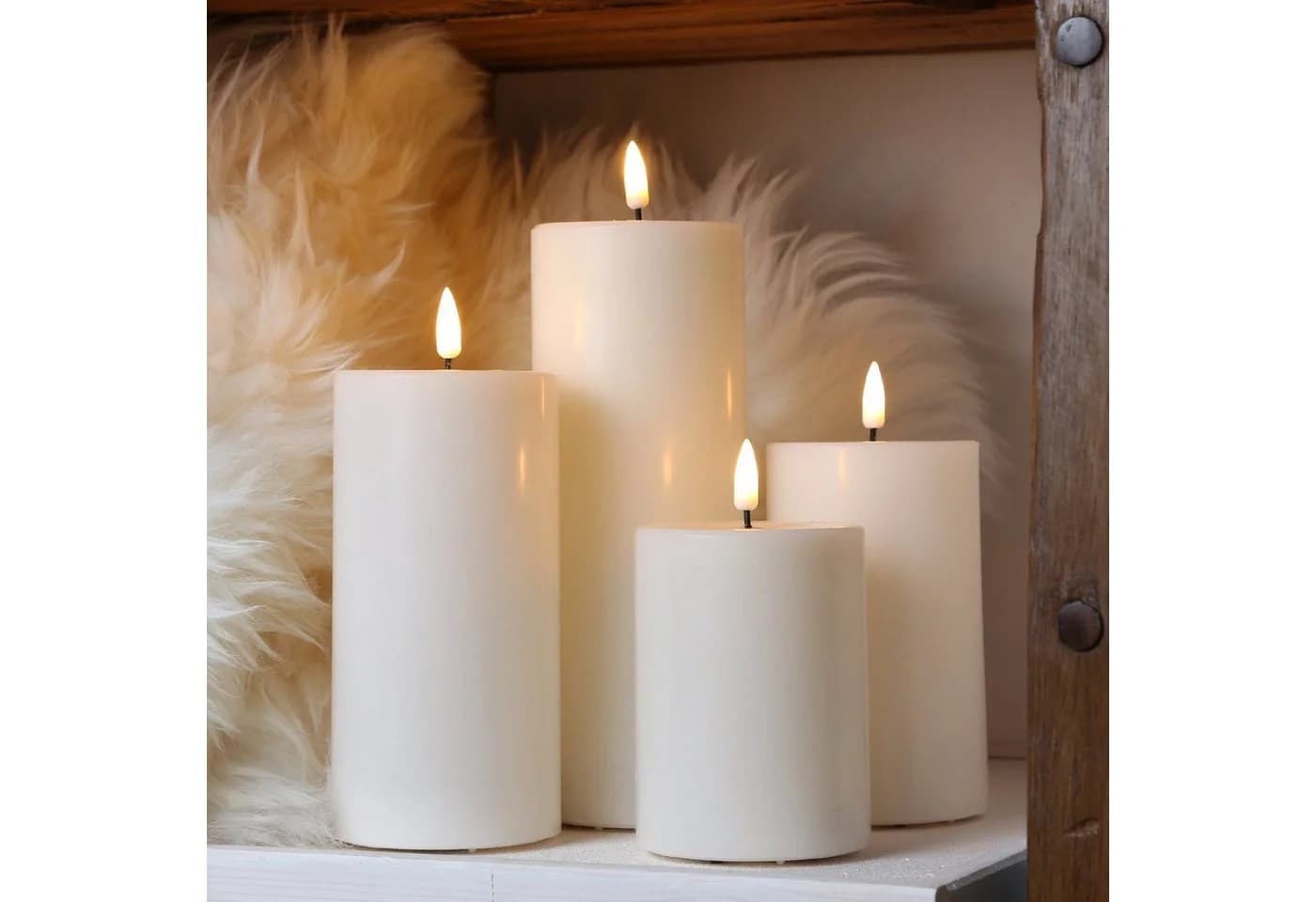 Deluxe Homeart LED-Kerze Mia Deluxe Echtwachs Wachsspiegel Flackernd Creme - Bild 3