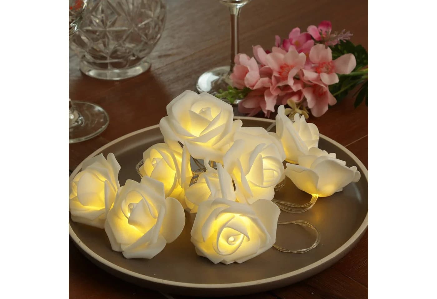 MARELIDA LED-Lichterkette 10 weiße Rosen mit Timer - Bild 2