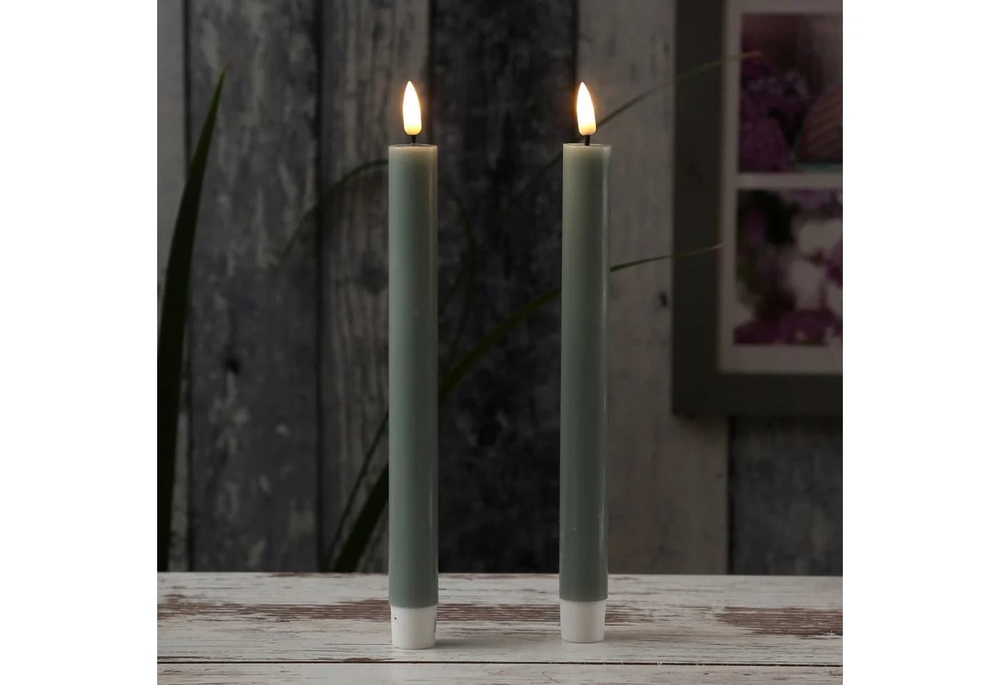 Deluxe Homeart LED-Stabkerze Mia Echtwachs Salbeigrün 24cm
