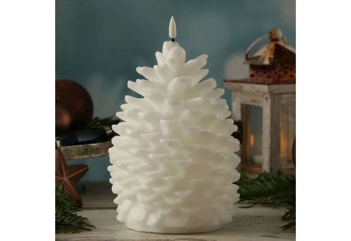 Deluxe Homeart LED-Kerze Zapfen Echtwachs 19cm Weiß - Bild 2