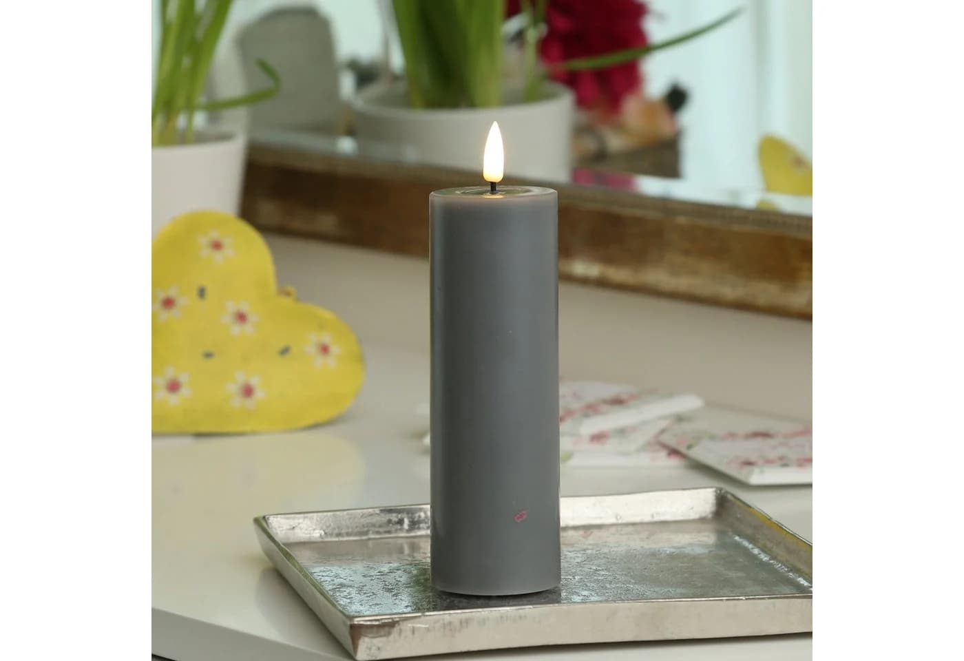 Deluxe Homeart LED-Kerze Mia Echtwachs Grau Warmweiß - Bild 2