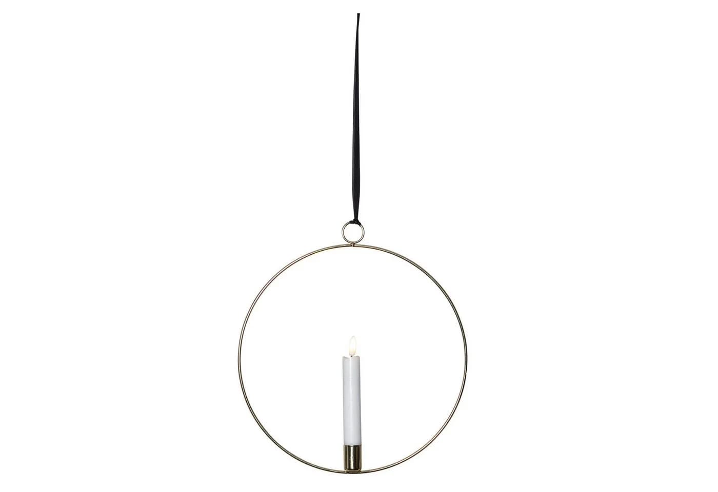 MARELIDA Hängeleuchte Dekoring mit LED Kerze Flamme Timer Batterie gold