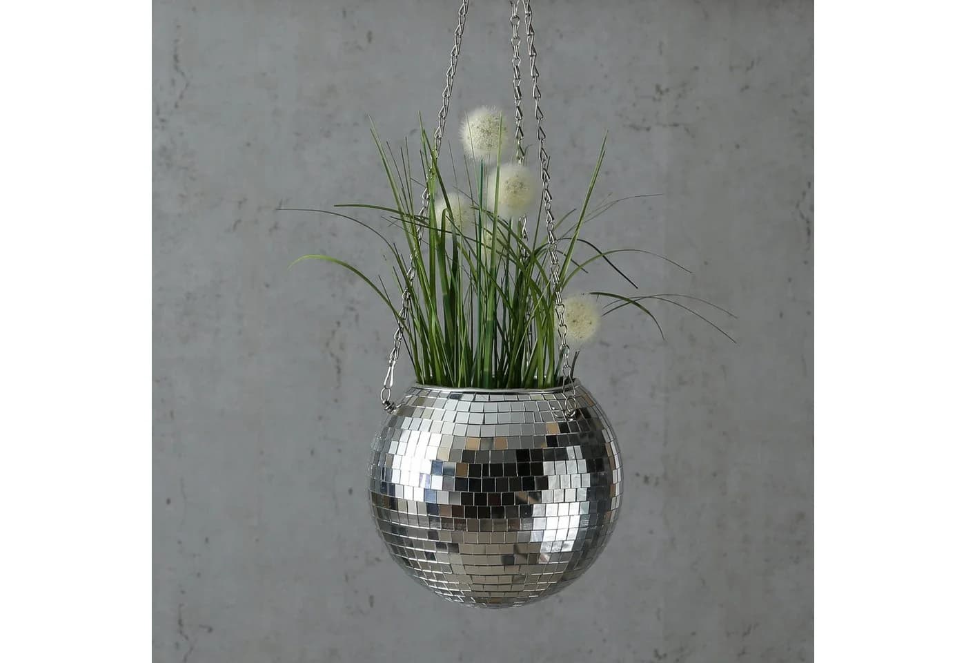 SATISFIRE Blumenampel Discokugel Spiegelkugel Blumentopf 20cm Silber