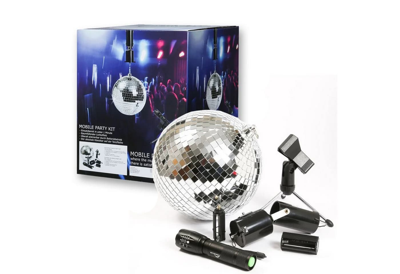 SATISFIRE Discokugel Set Mobile Party 20cm mit Motor und Pinspot - Bild 2
