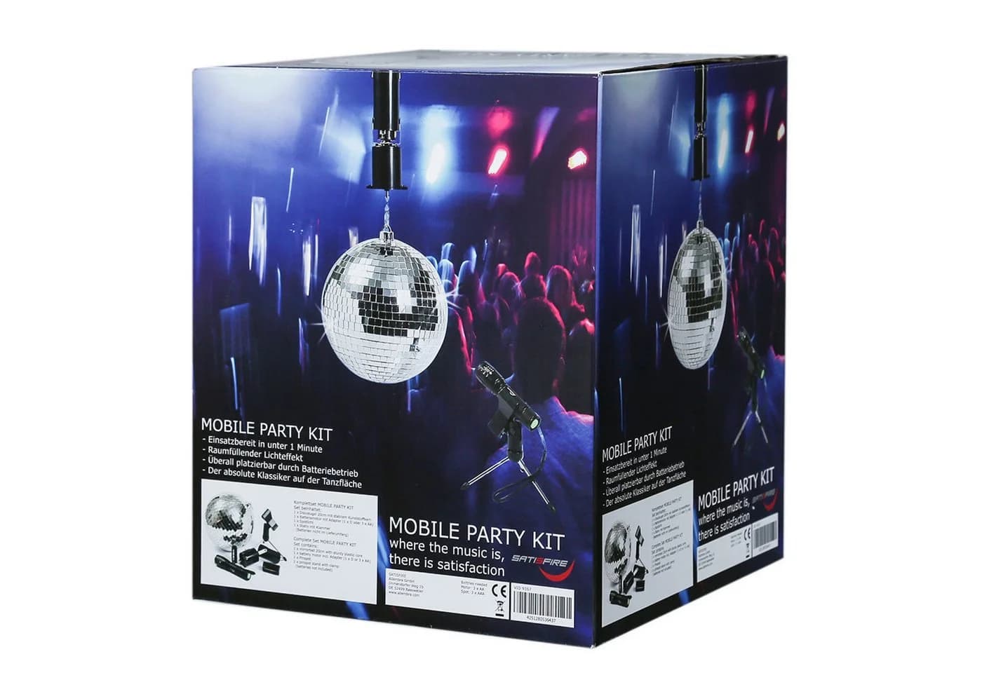 SATISFIRE Discokugel Set Mobile Party 20cm mit Motor und Pinspot - Bild 5