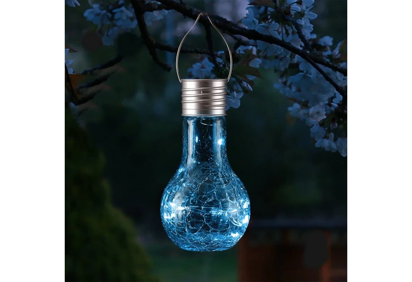MARELIDA LED Solarleuchte Glühbirne Blau Bruchglas-Optik