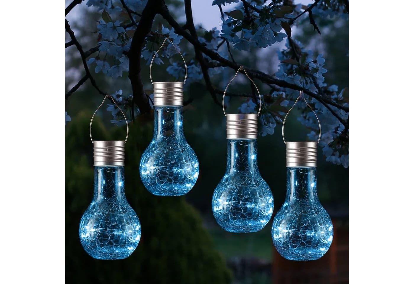 MARELIDA LED Solarleuchte Glühbirne Blau Bruchglas-Optik - Bild 3