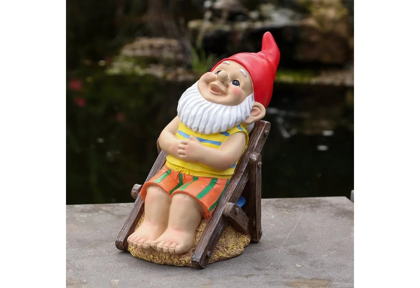 MARELIDA Gartenzwerg BERT im Liegestuhl Dekofigur Gartenfigur Gnom