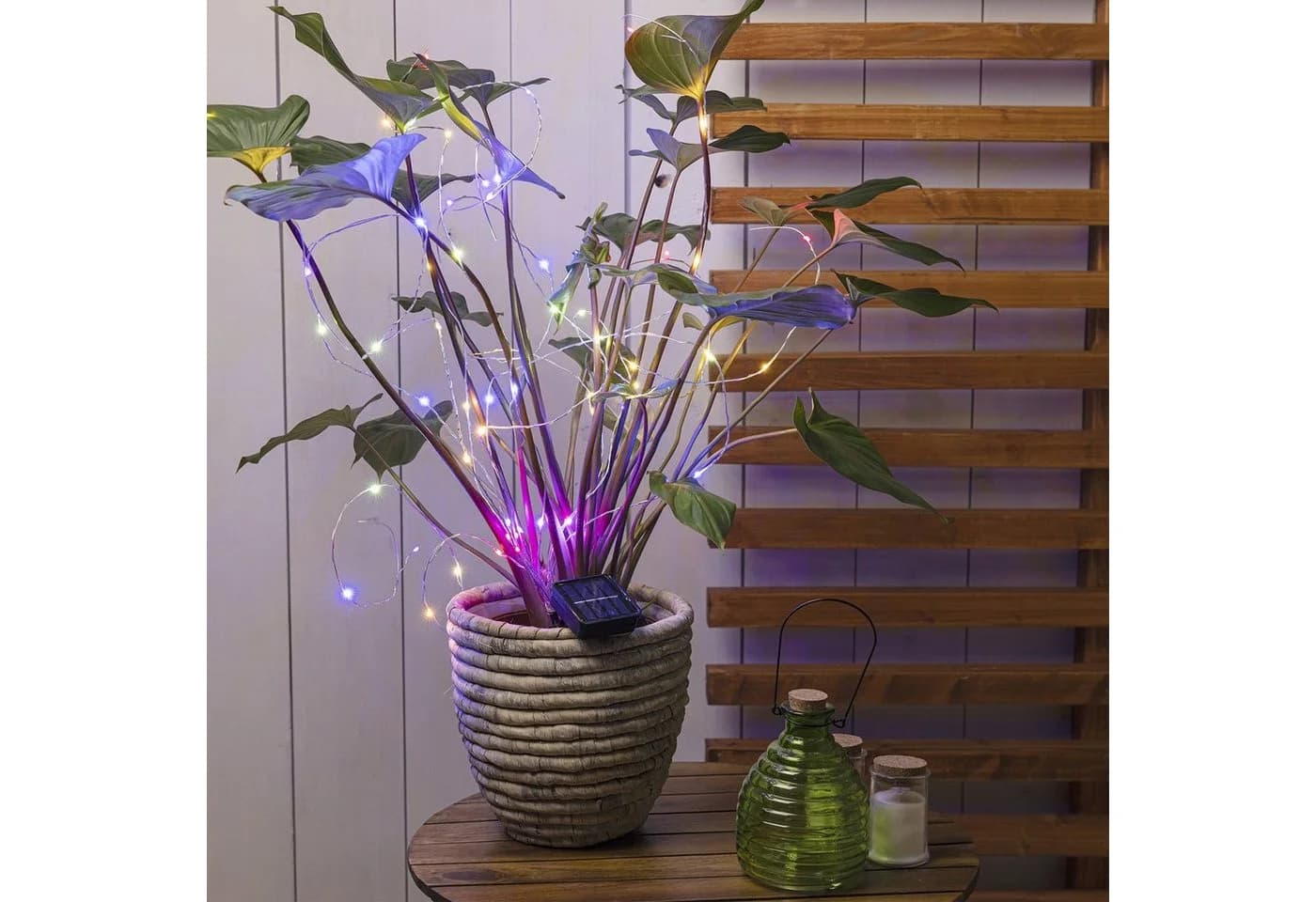 MARELIDA LED Solar Lichterkette 60-flammig Drahtbündel Silber Bunt