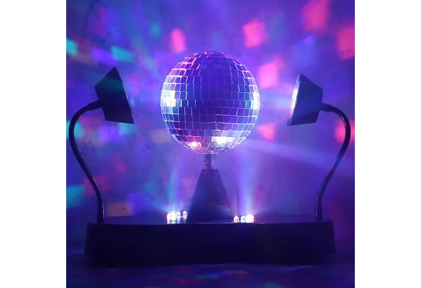 SATISFIRE Disco-Spiegelkugel mit Schwanenhals-Spots USB/Batterie