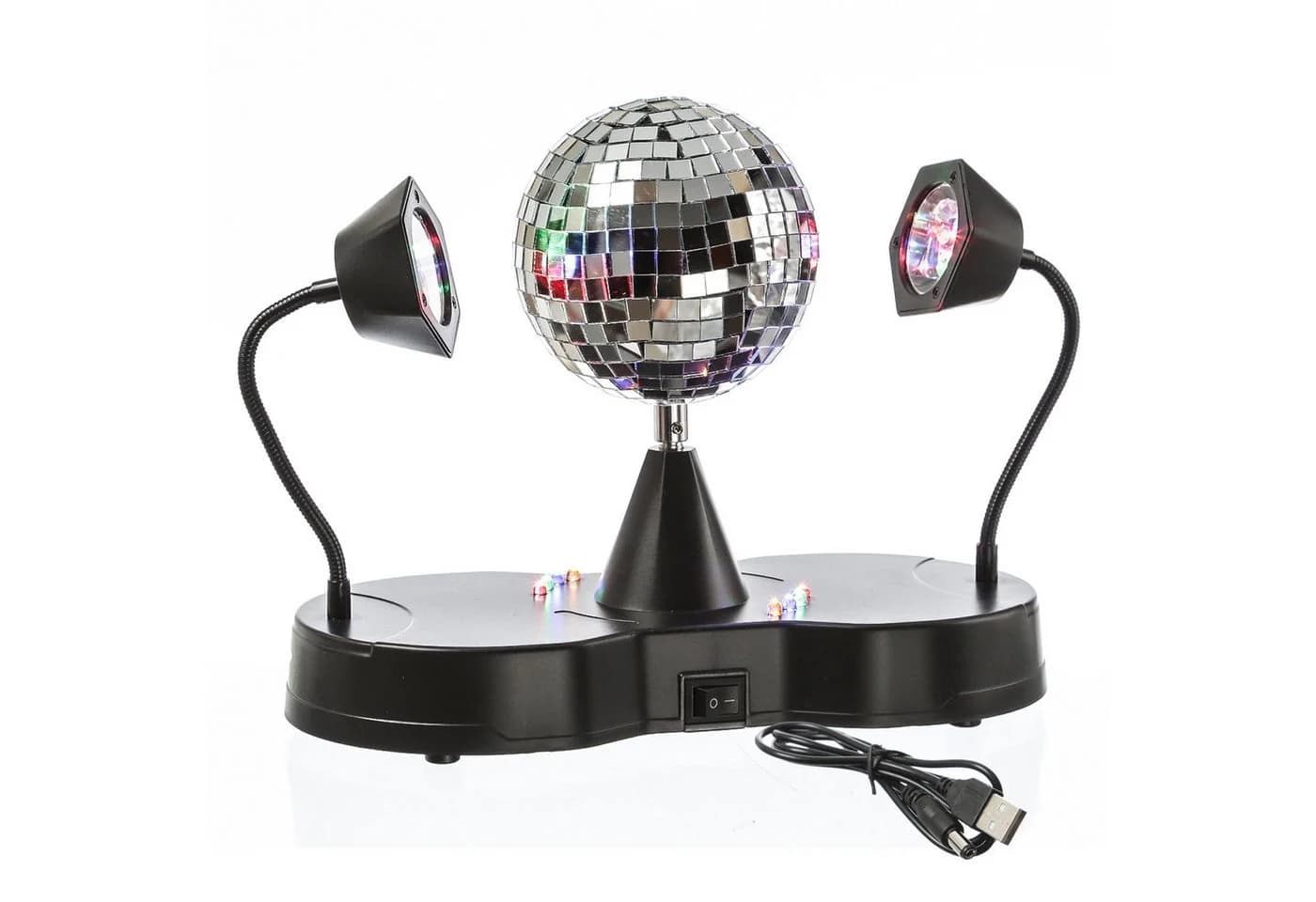 SATISFIRE Disco-Spiegelkugel mit Schwanenhals-Spots USB/Batterie - Bild 2