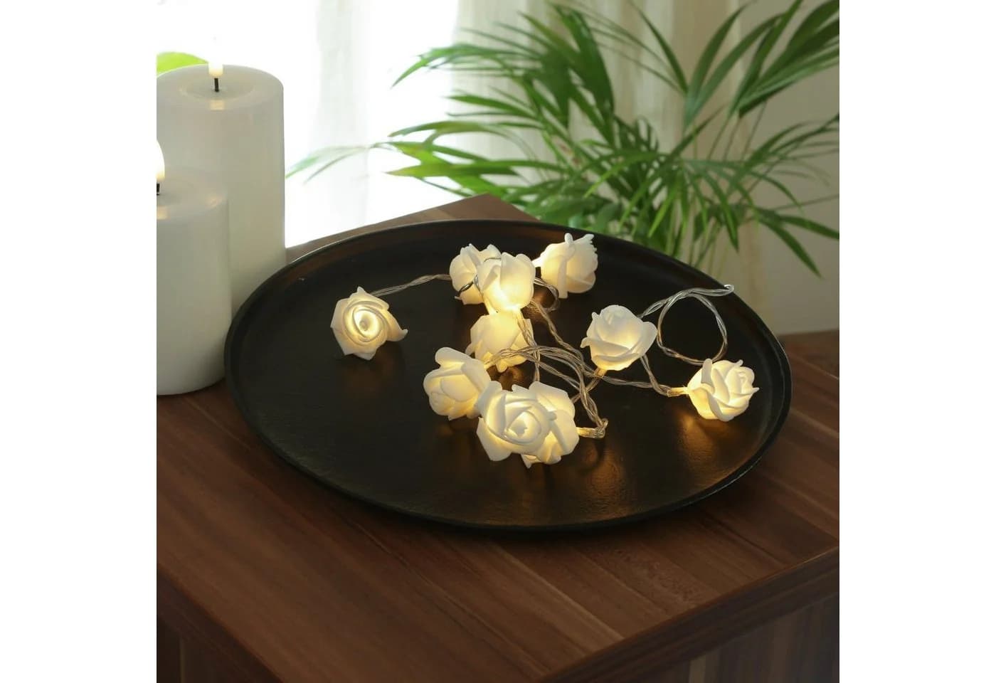 MARELIDA LED-Lichterkette mit 10 weißen Mini-Rosen, warmweiß, batteriebetrieben - Bild 2