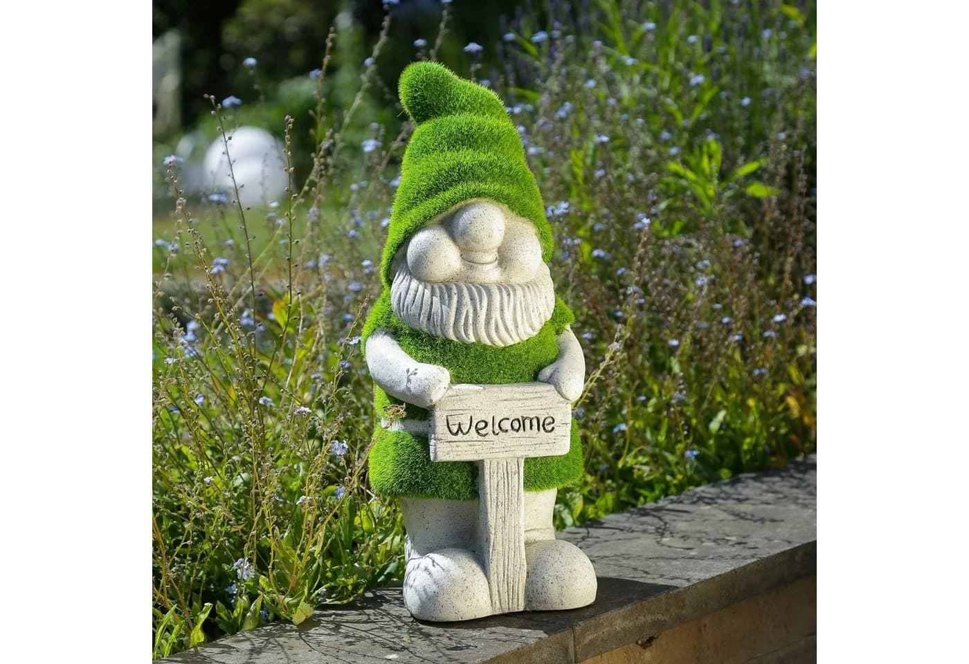 MARELIDA Gartenzwerg mit Welcome Schild Grau/Grün