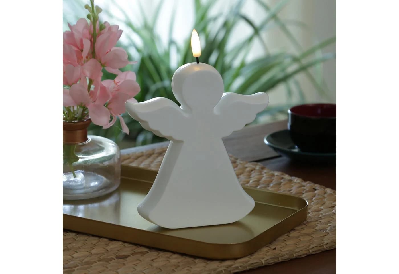 MARELIDA LED-Kerze Engel Gartenfigur Grabdeko 3D Flamme weiß - Bild 3