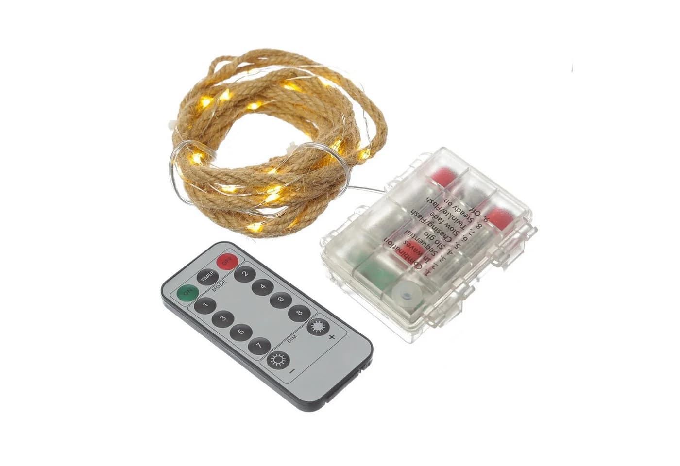 MARELIDA LED-Lichterkette Jute Seil 40LED Timer Dimmbar IP44