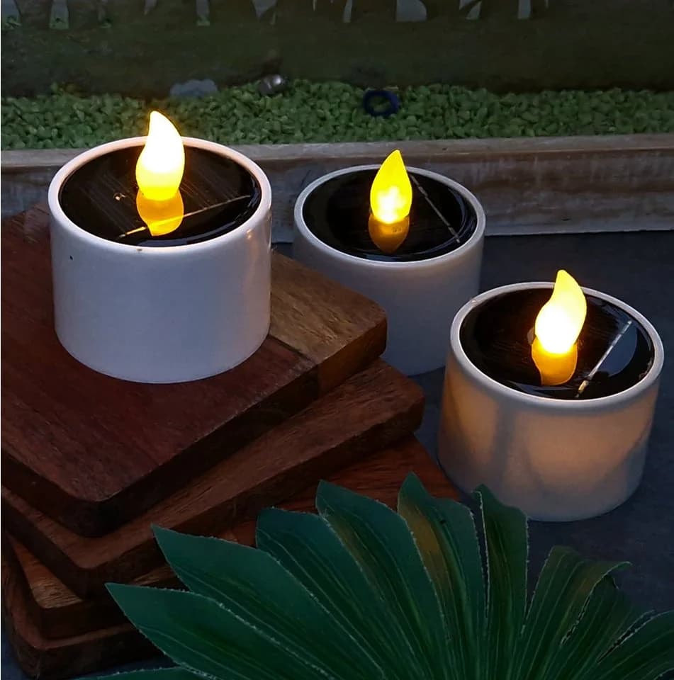 MARELIDA LED Solar Teelichter 3er Set Weiß Orange Flackernd - Bild 3