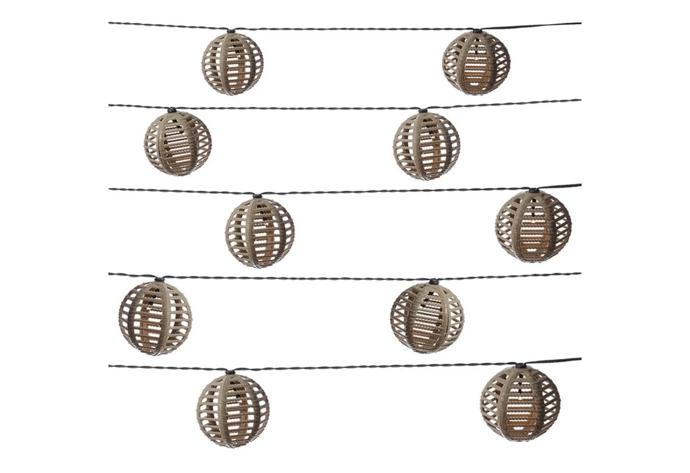MARELIDA LED-Lichterkette 10 Kugeln Rattan Optik Boho Solar Deko Girlande