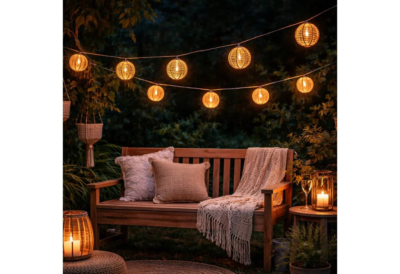 MARELIDA LED-Lichterkette 10 Kugeln Rattan Optik Boho Solar Deko Girlande - Bild 2