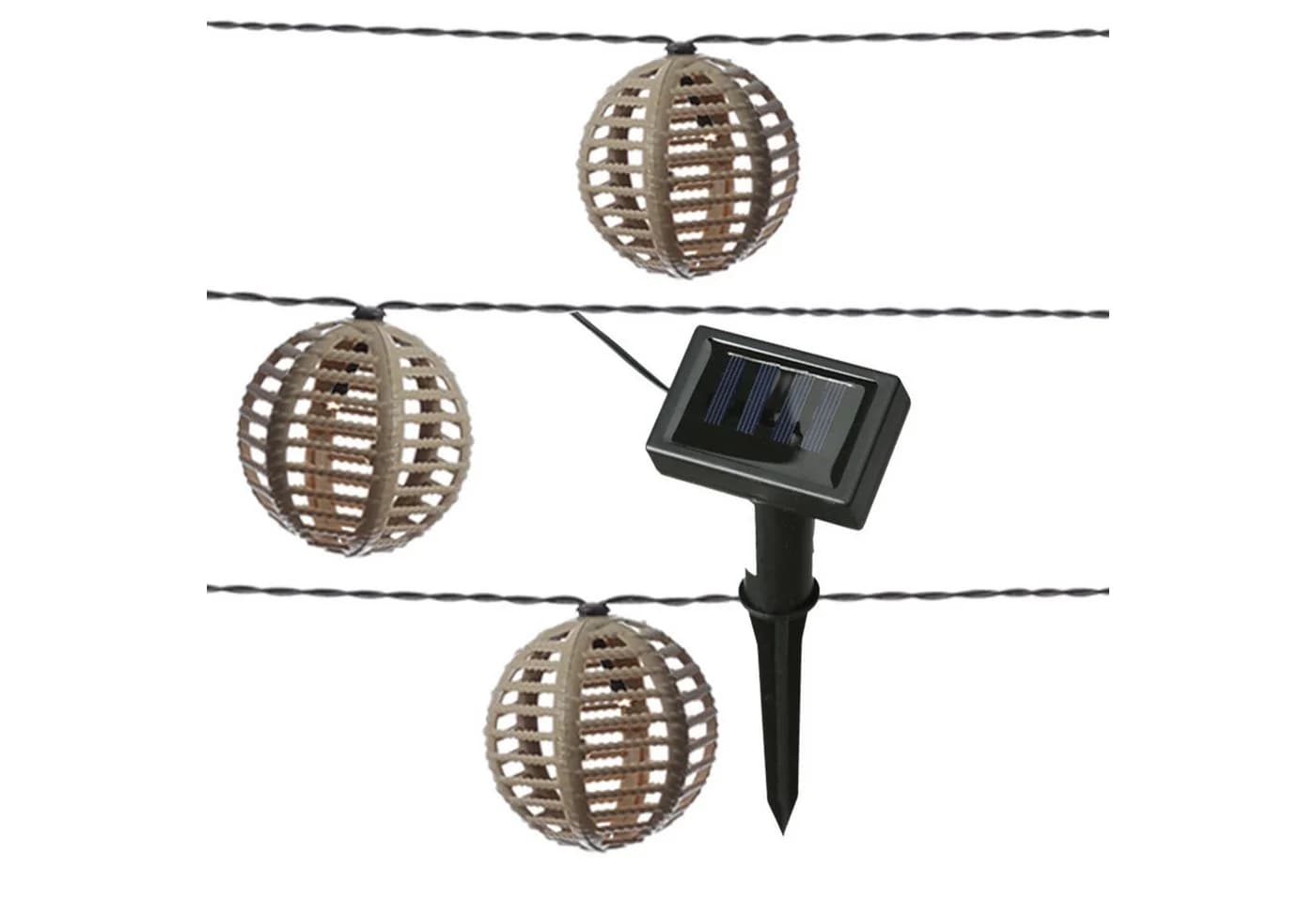 MARELIDA LED-Lichterkette 10 Kugeln Rattan Optik Boho Solar Deko Girlande - Bild 4