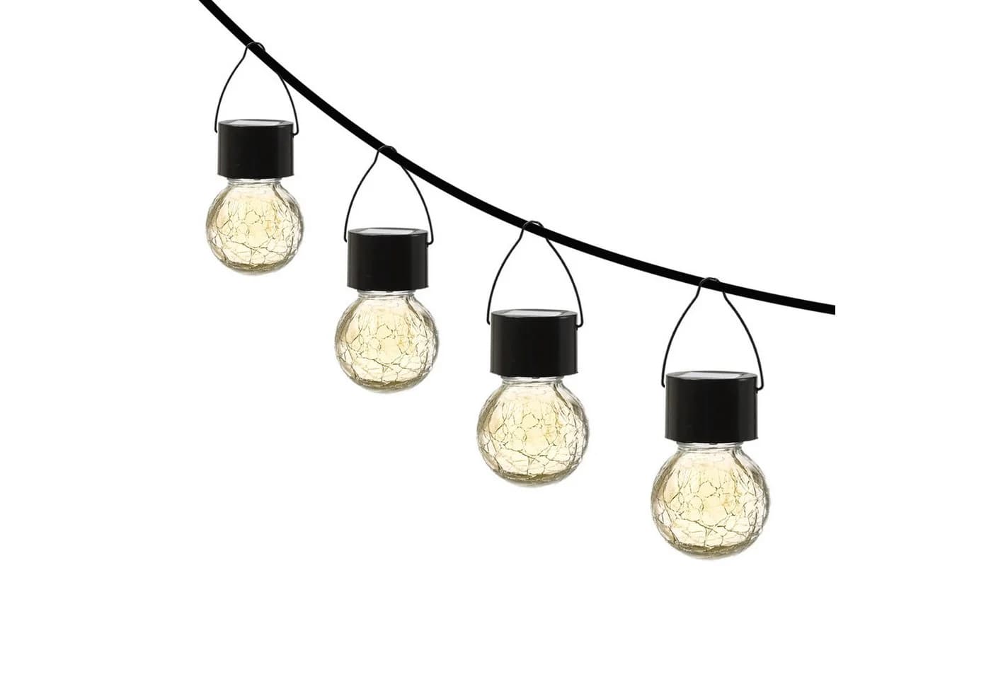 MARELIDA LED Solar Hängeleuchte 4er Set Bruchglas-Optik Warmweiß