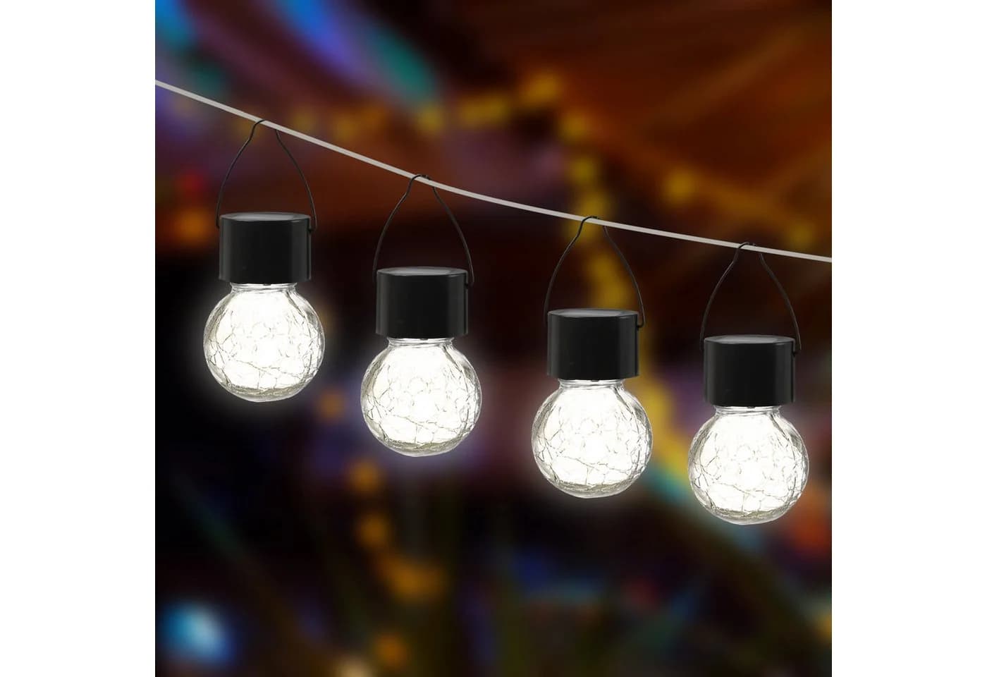 MARELIDA LED Solar Hängeleuchte 4er Set Bruchglas-Optik Warmweiß - Bild 2