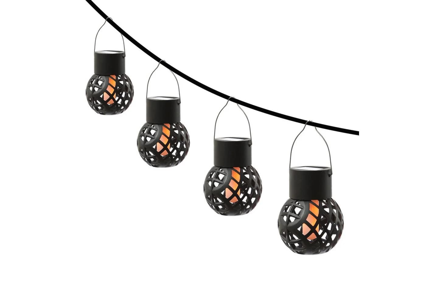 MARELIDA LED Solar Hängeleuchte Feuerball 4er Set Schwarz Flammeneffekt