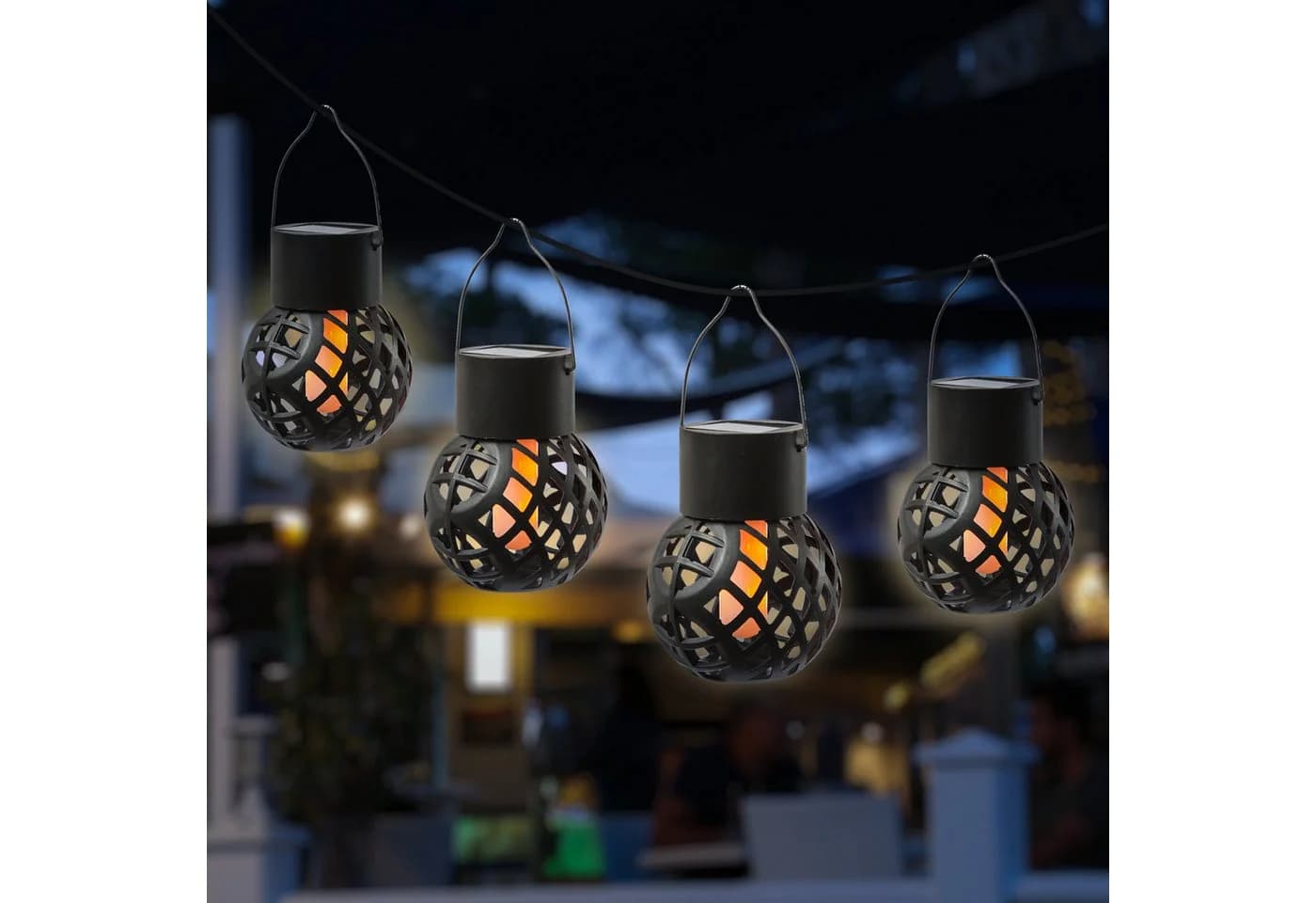 MARELIDA LED Solar Hängeleuchte Feuerball 4er Set Schwarz Flammeneffekt - Bild 2