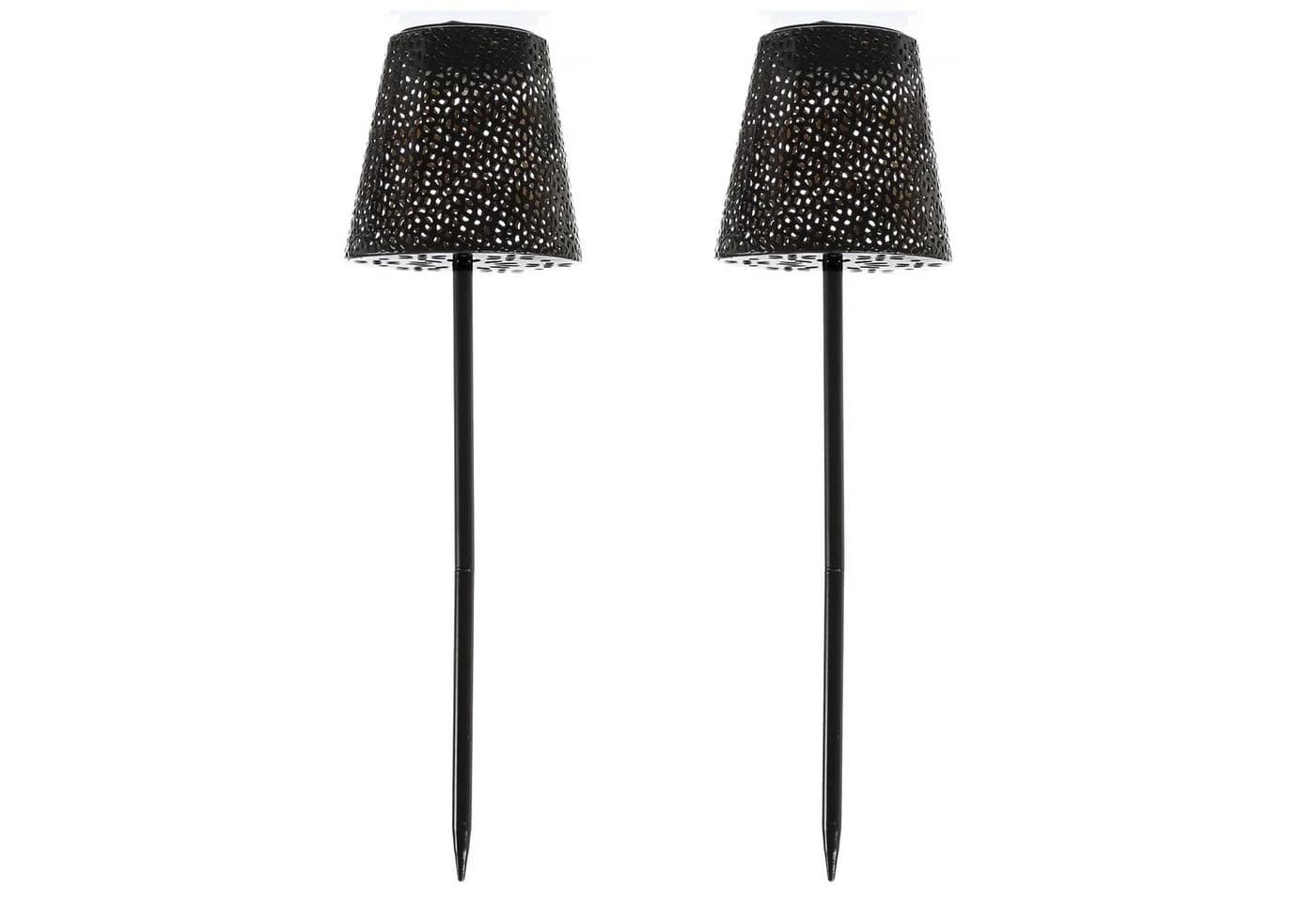 MARELIDA LED Solar Gartenleuchte Blumenmuster Schwarz 2er Set