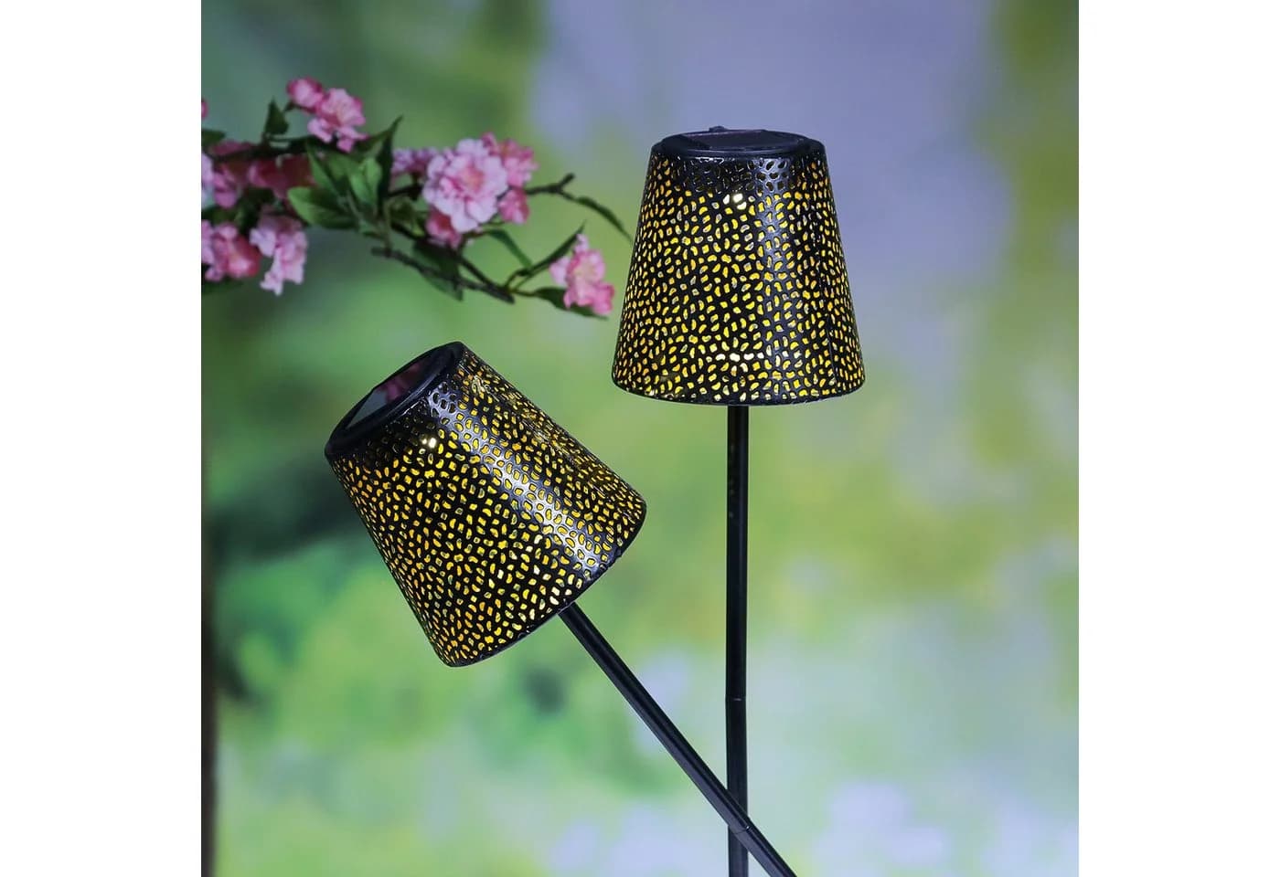 MARELIDA LED Solar Gartenleuchte Blumenmuster Schwarz 2er Set - Bild 3