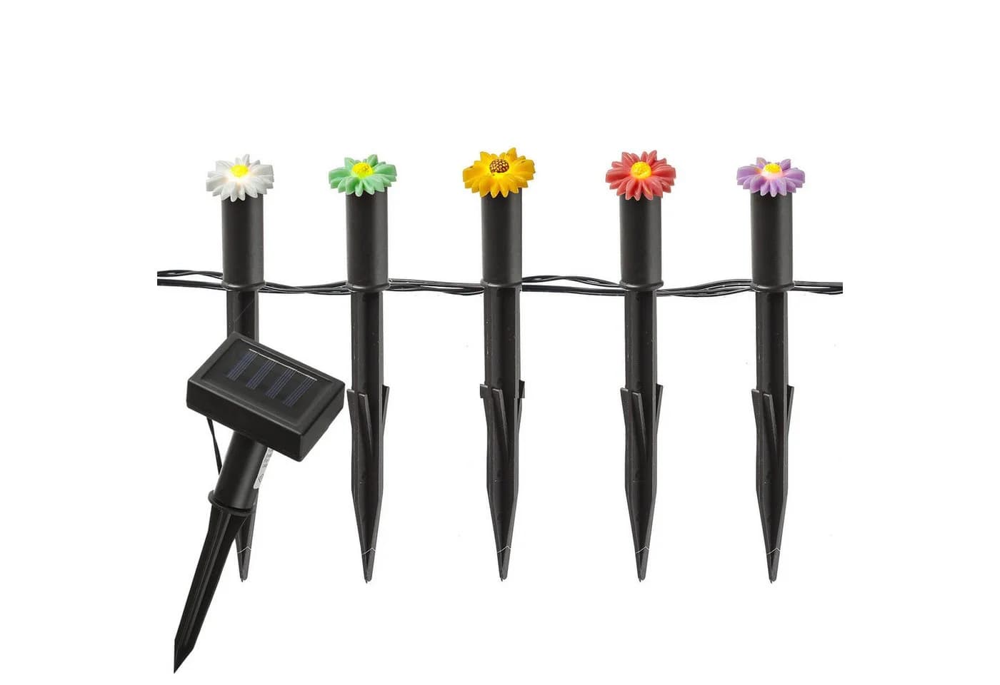 MARELIDA LED Solar Lichterkette Blumen 5-teilig Gartenstecker warmweiß