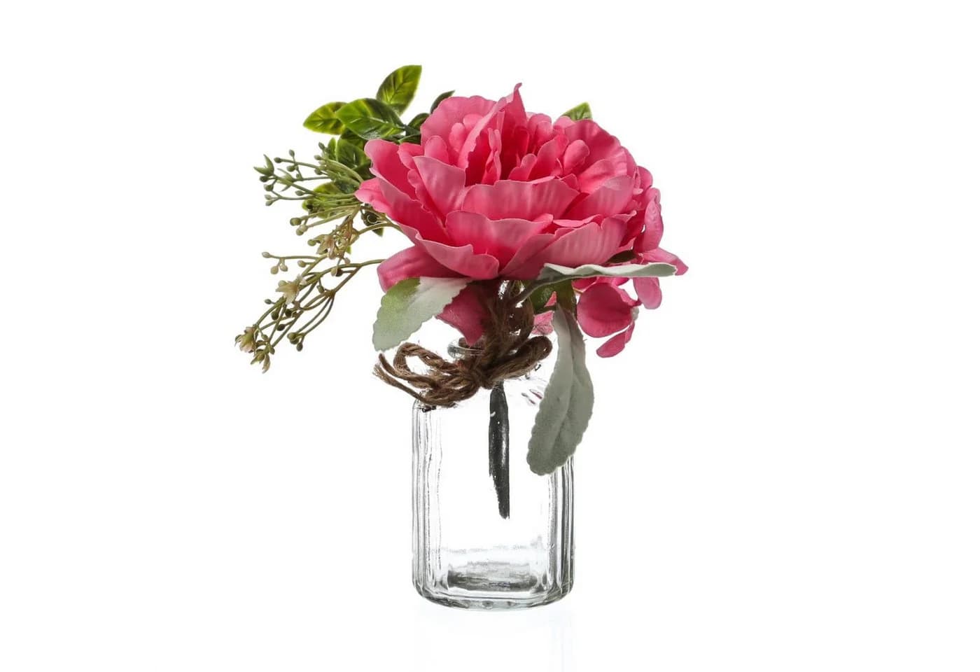 Kunstblumenstrauß Pfingstrose und Hortensie in Mini Glasvase Pink MARELIDA - Bild 2