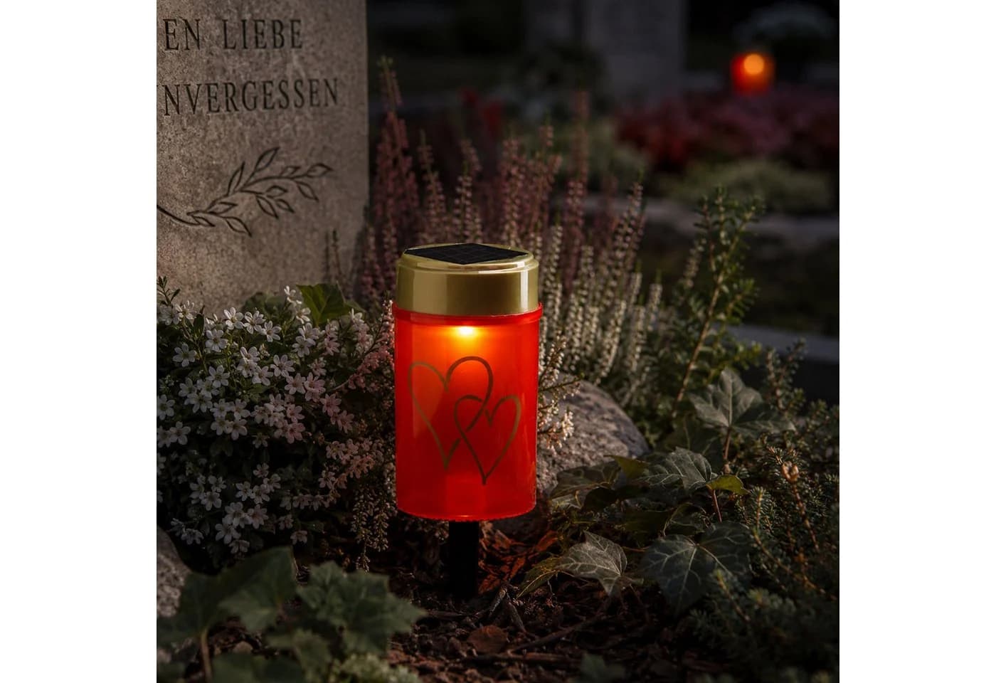 MARELIDA LED Solar Grabkerze Herz Rot mit Lichtsensor - Bild 2
