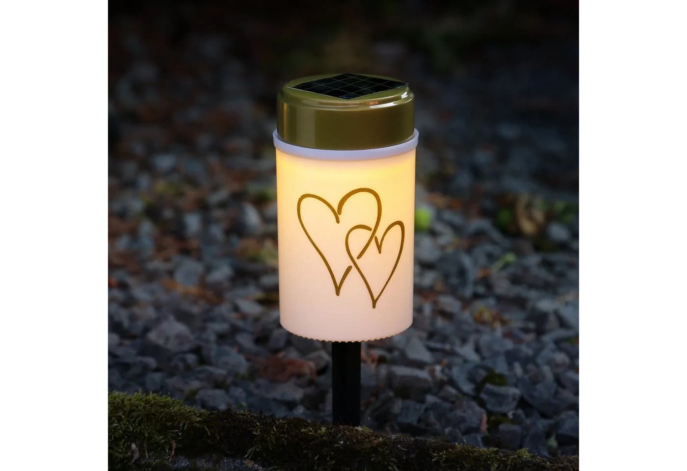 MARELIDA LED Solar Grabkerze Herz Weiß/Gold mit Lichtsensor - Bild 3