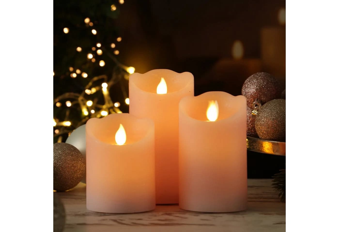 MARELIDA LED-Kerze mit beweglicher Flamme Echtwachs Rustik-Optik Timer rosa - Bild 3