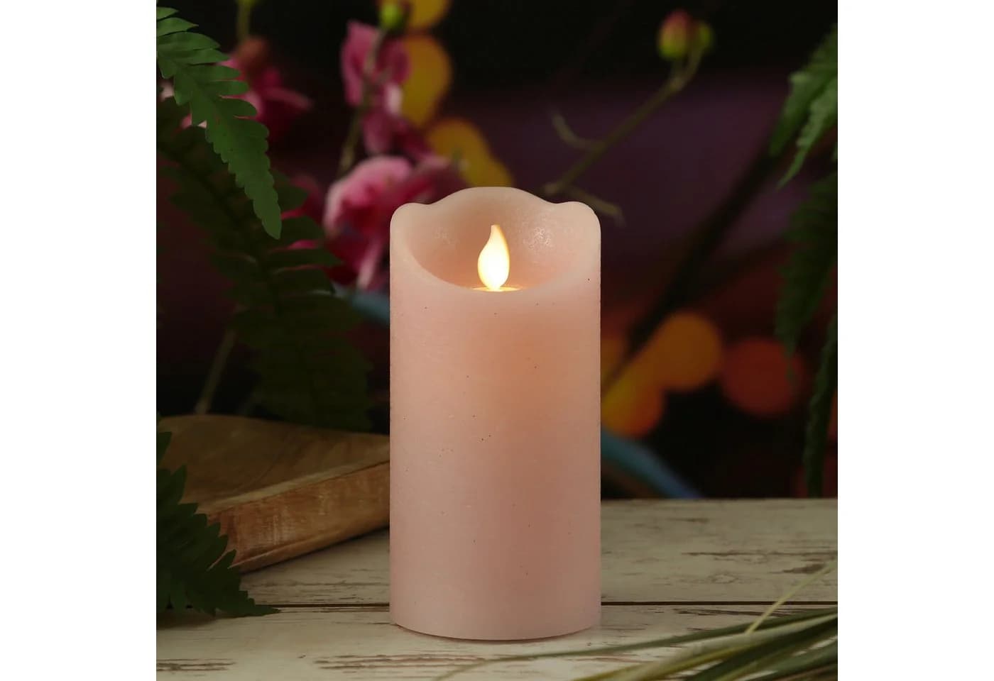 MARELIDA LED-Kerze mit beweglicher Flamme Echtwachs Rustik-Optik Timer rosa - Bild 5