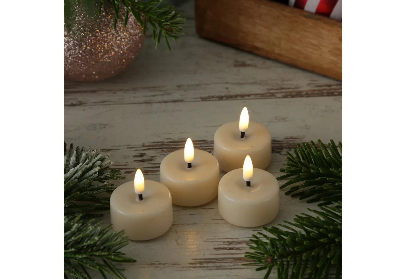 Deluxe Homeart LED Mini Teelichter Mia Creme 4-tlg. Flackernd mit Batterien - Bild 3