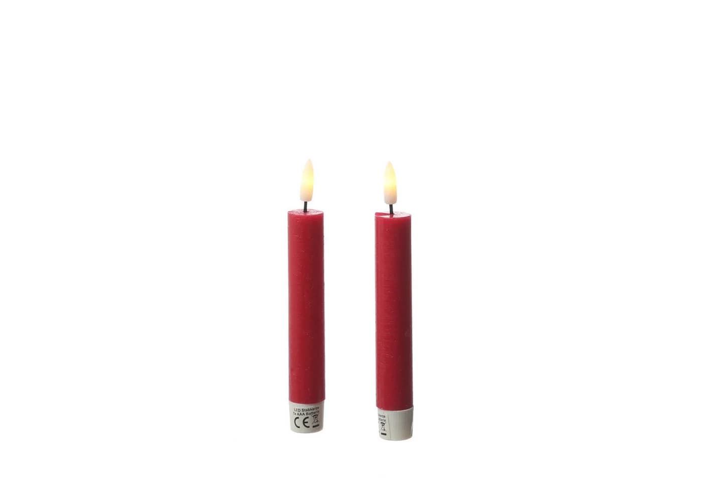Adilina LED-Kerze LED Stabkerzen Tafelkerzen Dinner Spitzkerzen rustikal 16cm rot 2St