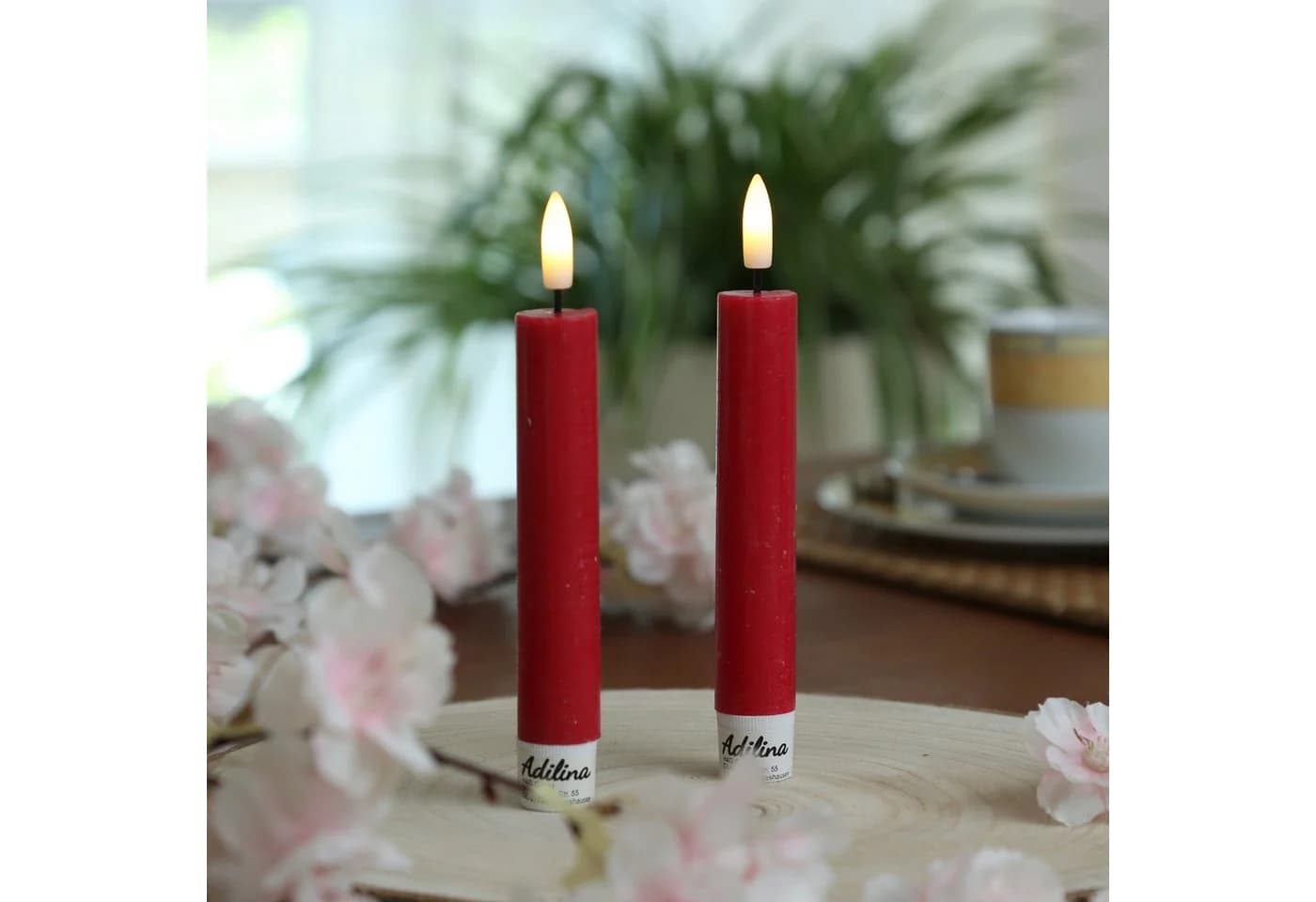 Adilina LED-Kerze LED Stabkerzen Tafelkerzen Dinner Spitzkerzen rustikal 16cm rot 2St - Bild 2