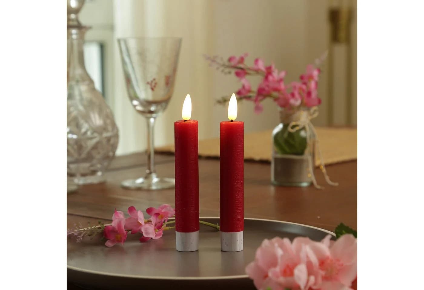 Adilina LED-Kerze LED Stabkerzen Tafelkerzen Dinner Spitzkerzen rustikal 16cm rot 2St - Bild 3