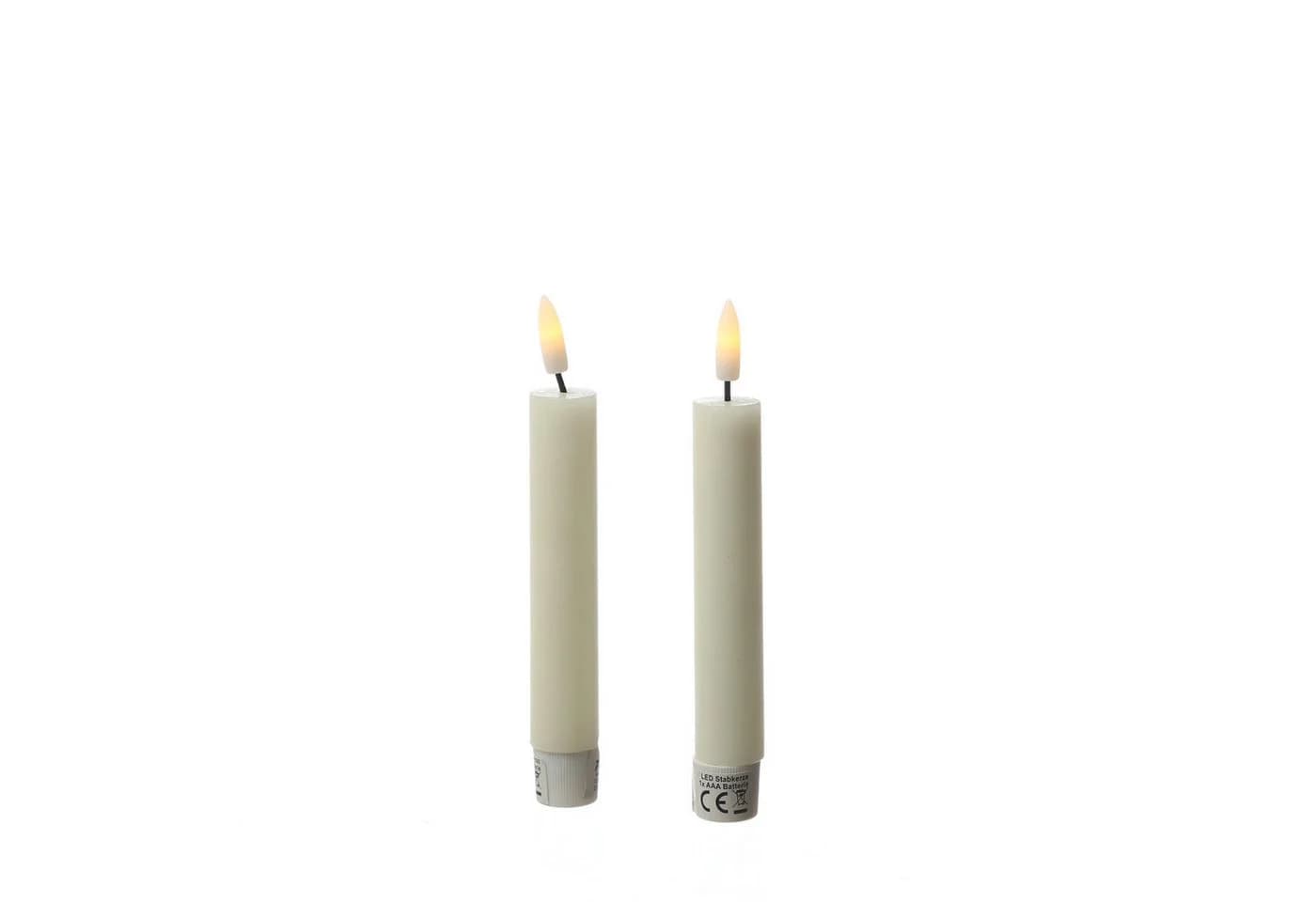 Adilina LED-Kerze LED Stabkerzen Tafelkerzen Dinner Spitzkerzen rustikal 16cm creme 2St