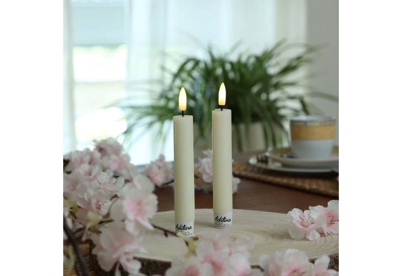 Adilina LED-Kerze LED Stabkerzen Tafelkerzen Dinner Spitzkerzen rustikal 16cm creme 2St - Bild 2