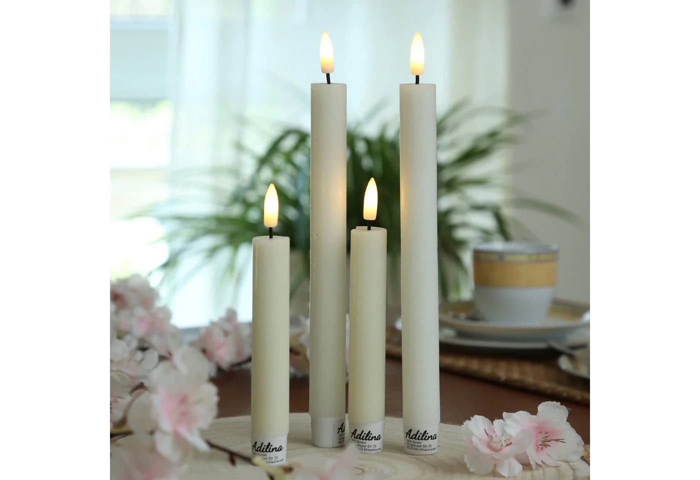 Adilina LED-Kerze LED Stabkerzen Tafelkerzen Dinner Spitzkerzen rustikal 16cm creme 2St - Bild 3